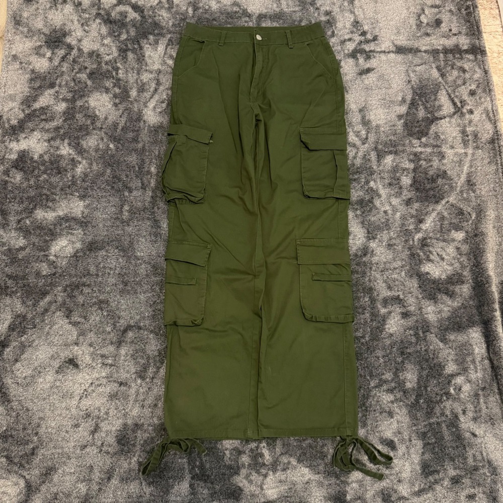 NVFelix TY925 Women Olive Green Cargo Pants Multi Pocket Tie Cuff Size L - Picture 1 of 8